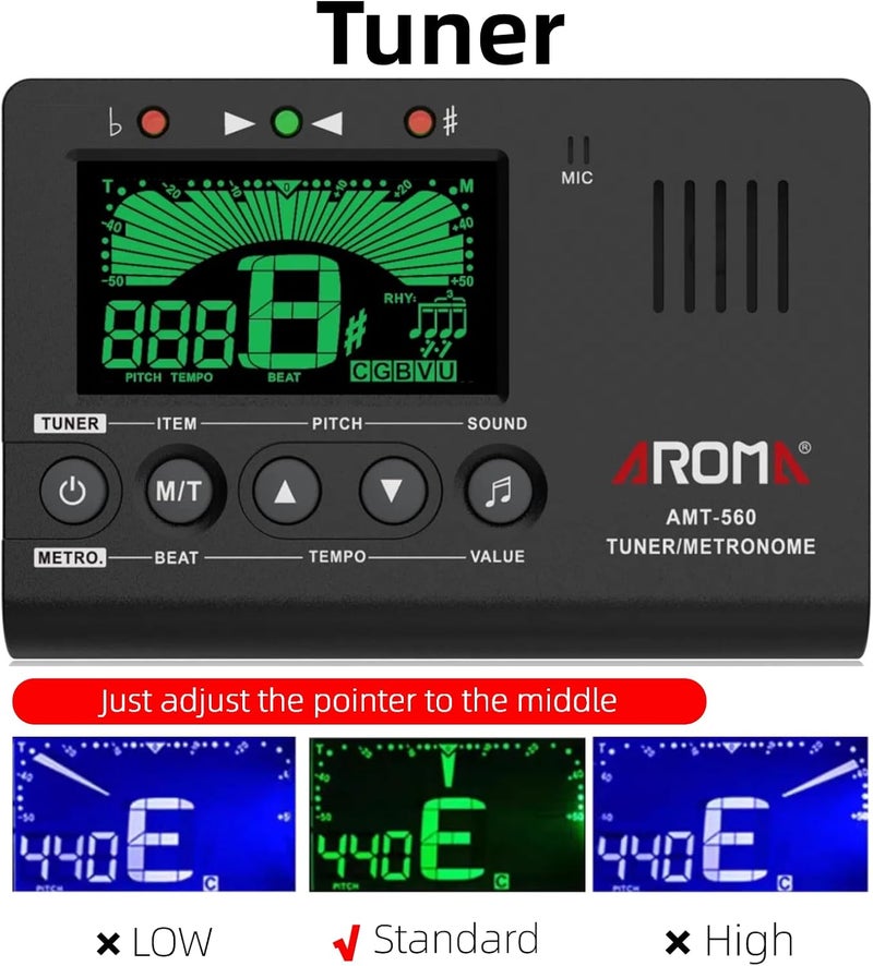 Ulumac Aroma 3 in 1 Digital Metronome Tuner for All Instruments - Guitar, Piano, Violin, Bass, Ukulele, Trumpet, Flute, Clarinet - Accurate Chromatic Tuner, Metronome, Tone Generator, Easy Operation - Image 3